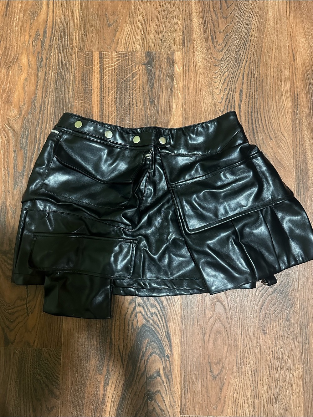 Black Faux Leather Mini Skirt with Utility Pockets
